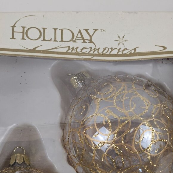 Commodore Holiday Memories 3 Glass Christmas Ornaments Gold Filigree Romania - Picture 2 of 10